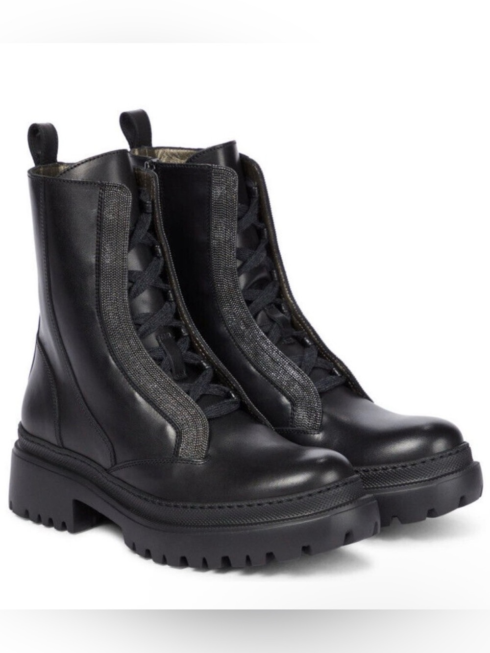 Brunello Cucinelli | Black Leather Combat Boot, EU 36.5